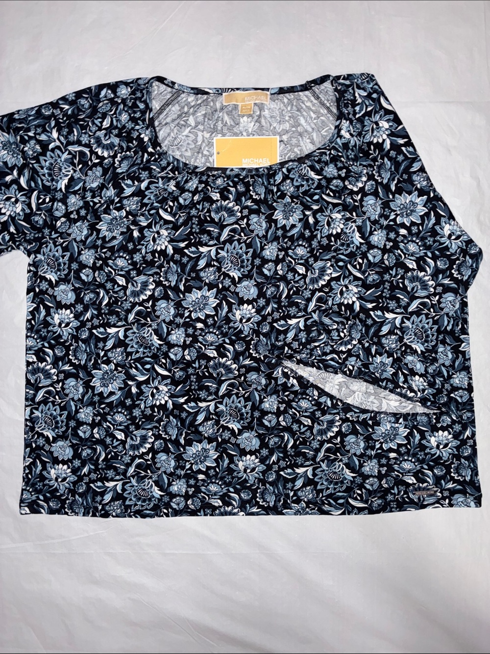 Michael Kors Navy Floral Scoop Neck Short Sleeve Top